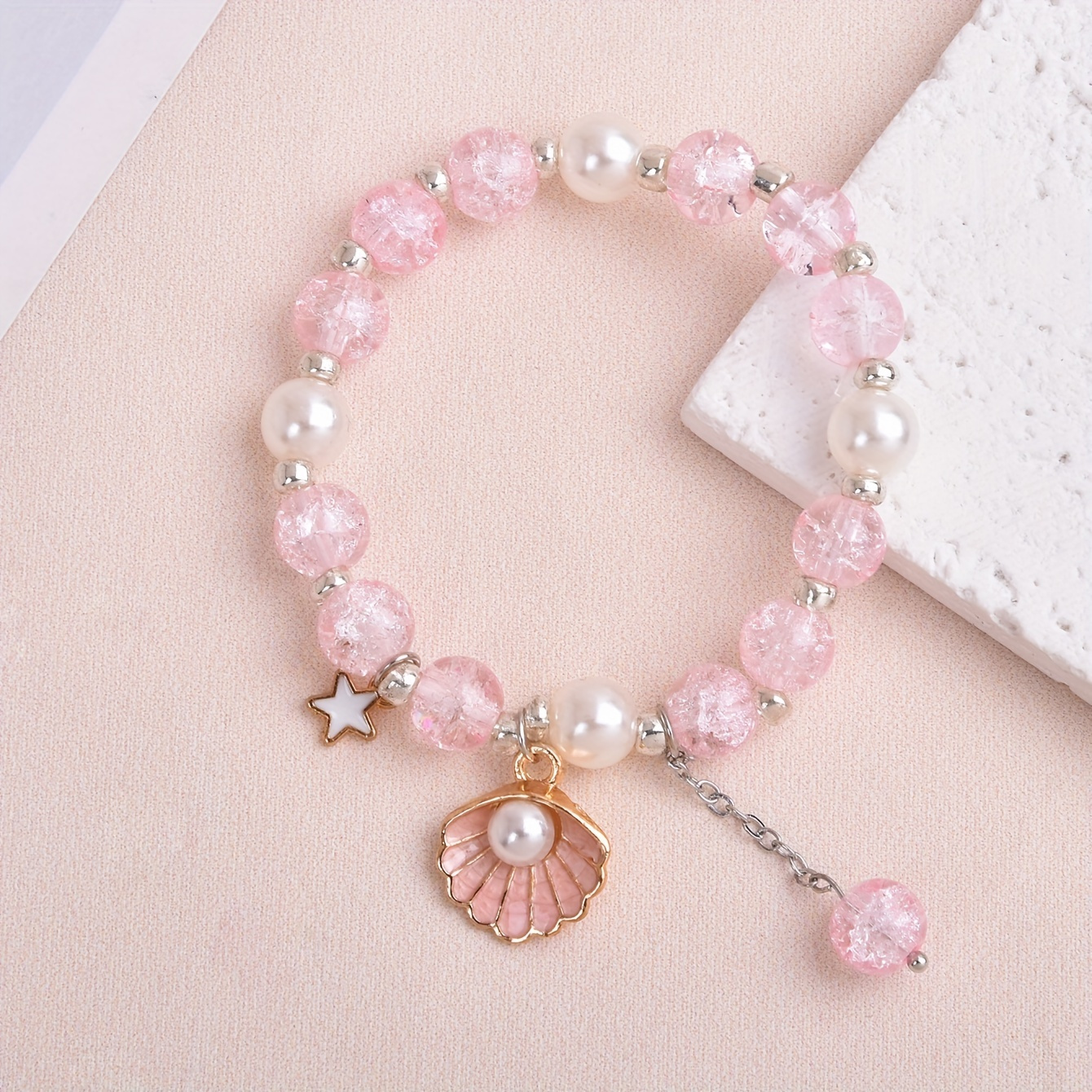

Girls Cute Elegant Creative Crystal Princess Bracelet With Shell Faux Pearl Decor Decorative Accessories For Party Holiday Gift