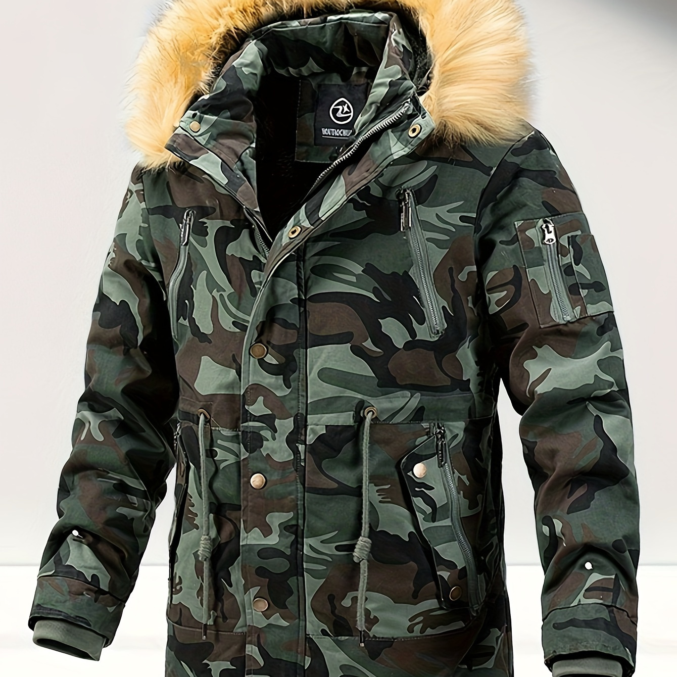 men's camo cotton parka winter military style coat fleece