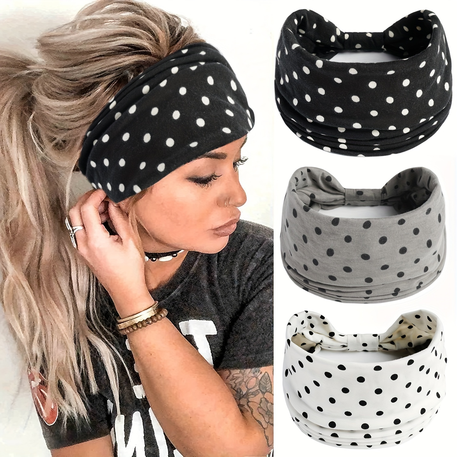 

Stylish Polka Dot Knotted Headband - Perfect For Boho, Sports, And Yoga Looks!