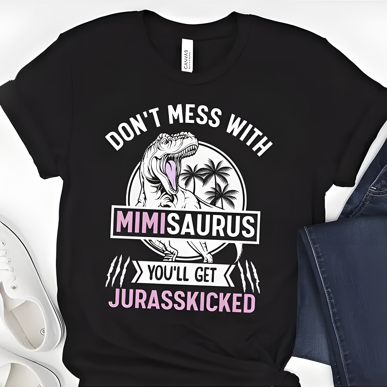 

1pc Men's Casual Crew Neck T-shirt With "don't Mess With Mimisaurus" Print, 100% Cotton Knit Fabric, Short Sleeve Drop Shoulder Tee, , 180g/m2