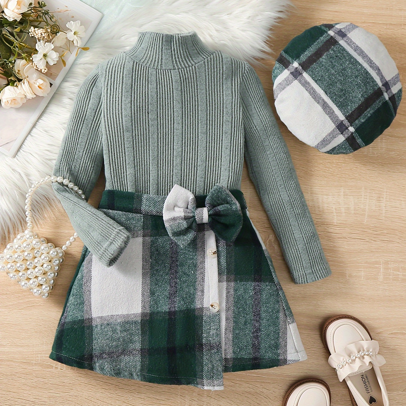 

3pcs Set, Knitted Top + - /fall Clothes, Sweet Outfits
