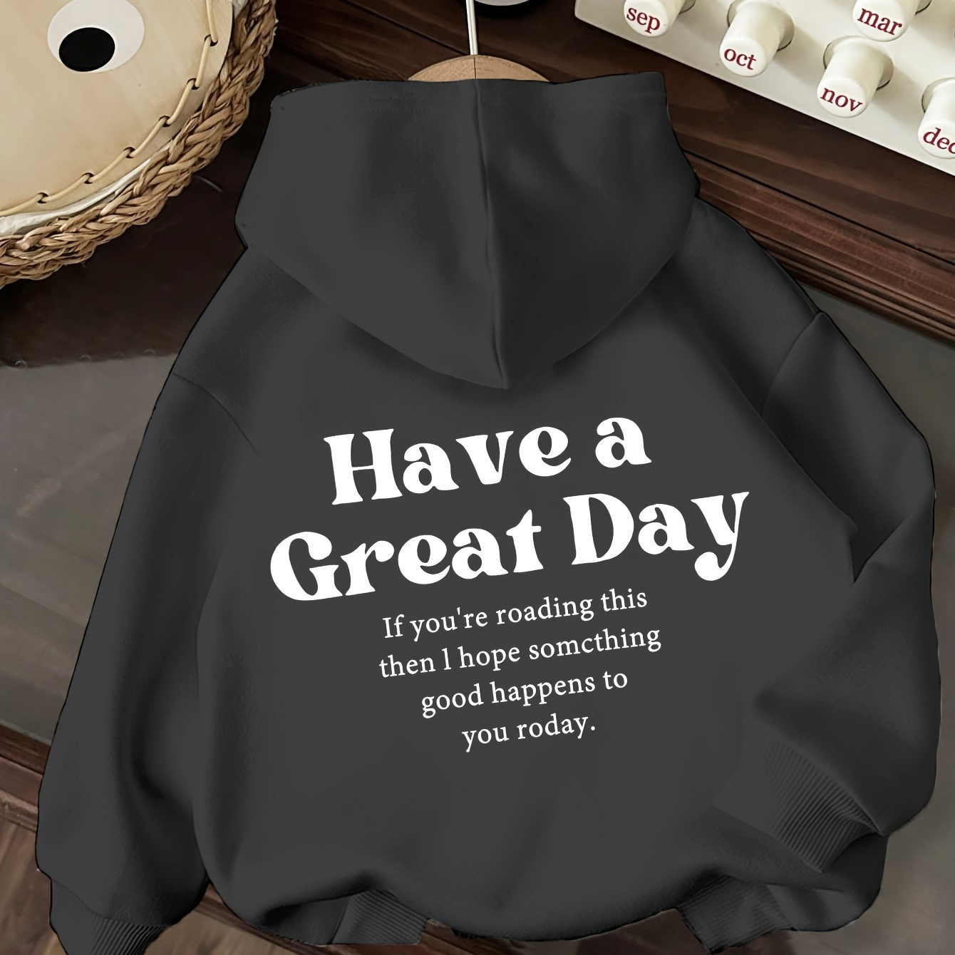 

Casual Polyester Hoodie For Youth With "have A " Applique, 100% Knit Polyester Fabric, Stretch, Hooded Collar, Pattern, Regular Fit - Ideal For Fall/winter