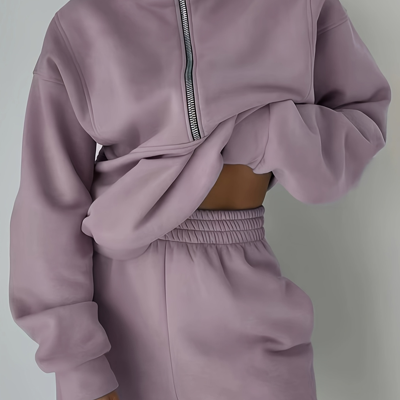 

Ensemble Sweatshirt et Joggers Tricotés Élégants pour Femmes - Confortable, Chaleur Épaisse avec Design -Zip, Couleur Unie, Manches Longues - Lavable en Machine