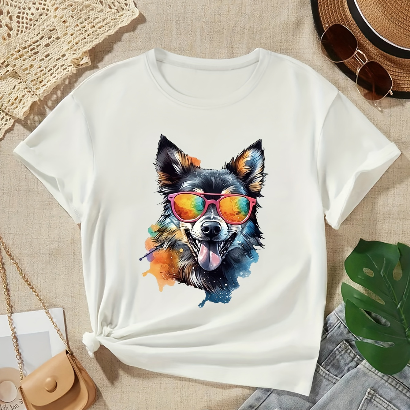 

Cool Anime Wolf With Sunglasses Graphic Print, Tween Girls' Casual & Comfy Crew Neck Short Sleeve Tee For Spring & Summer, Tween Girls' Clothes For Outdoor Activities