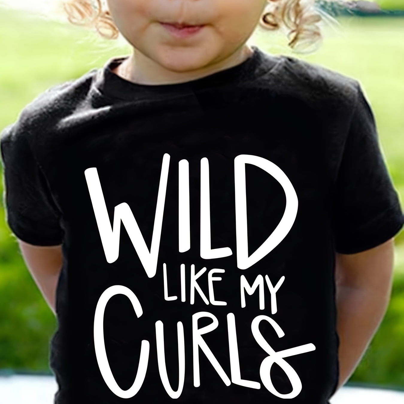 

Girls Casual Tees, Short Sleeve Crew Neck T-shirt With "wild Like My Curls" Print For Summer