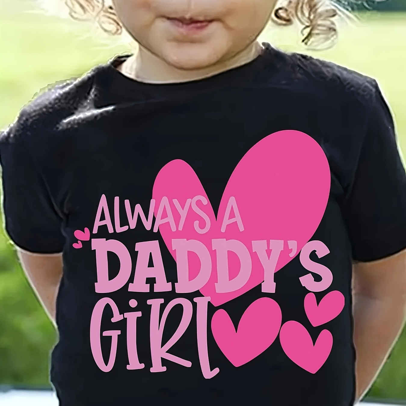 

Always A Daddy's Girl & Hearts Graphic Print, Girls' Casual & Comfy Crew Neck Short Sleeve T-shirt For Spring & Summer, Girls' Clothes For Outdoor Activities