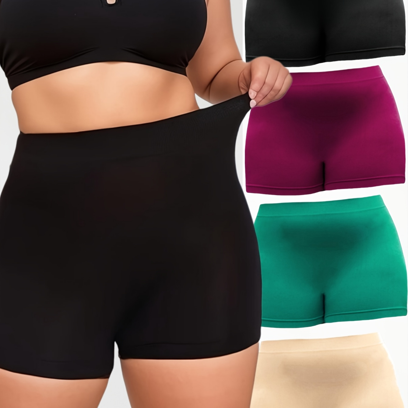 

Zimi Collection 4pcs Women's Plus Size Seamless Boyshort Panties - , High Stretch, Solid Color, Anti-chafing Underwear