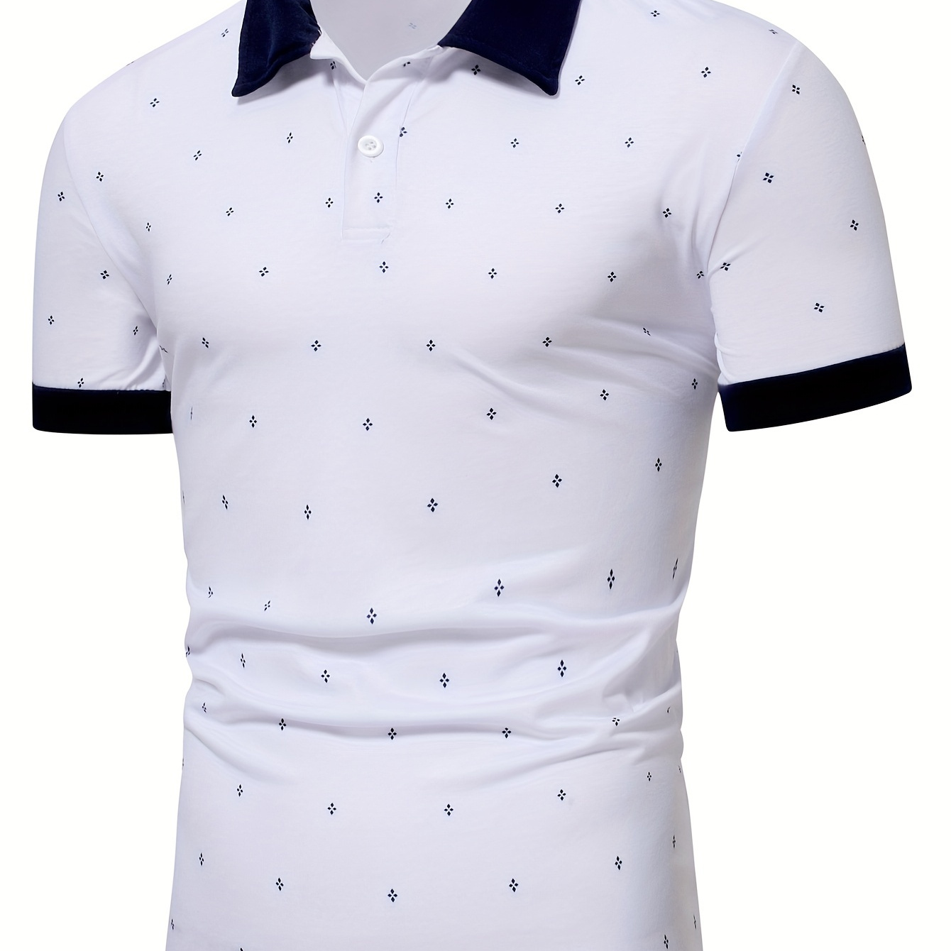 

Simple Print Men's All-match Contrast Binding Short Sleeve Lapel Shirt For Summer Sports