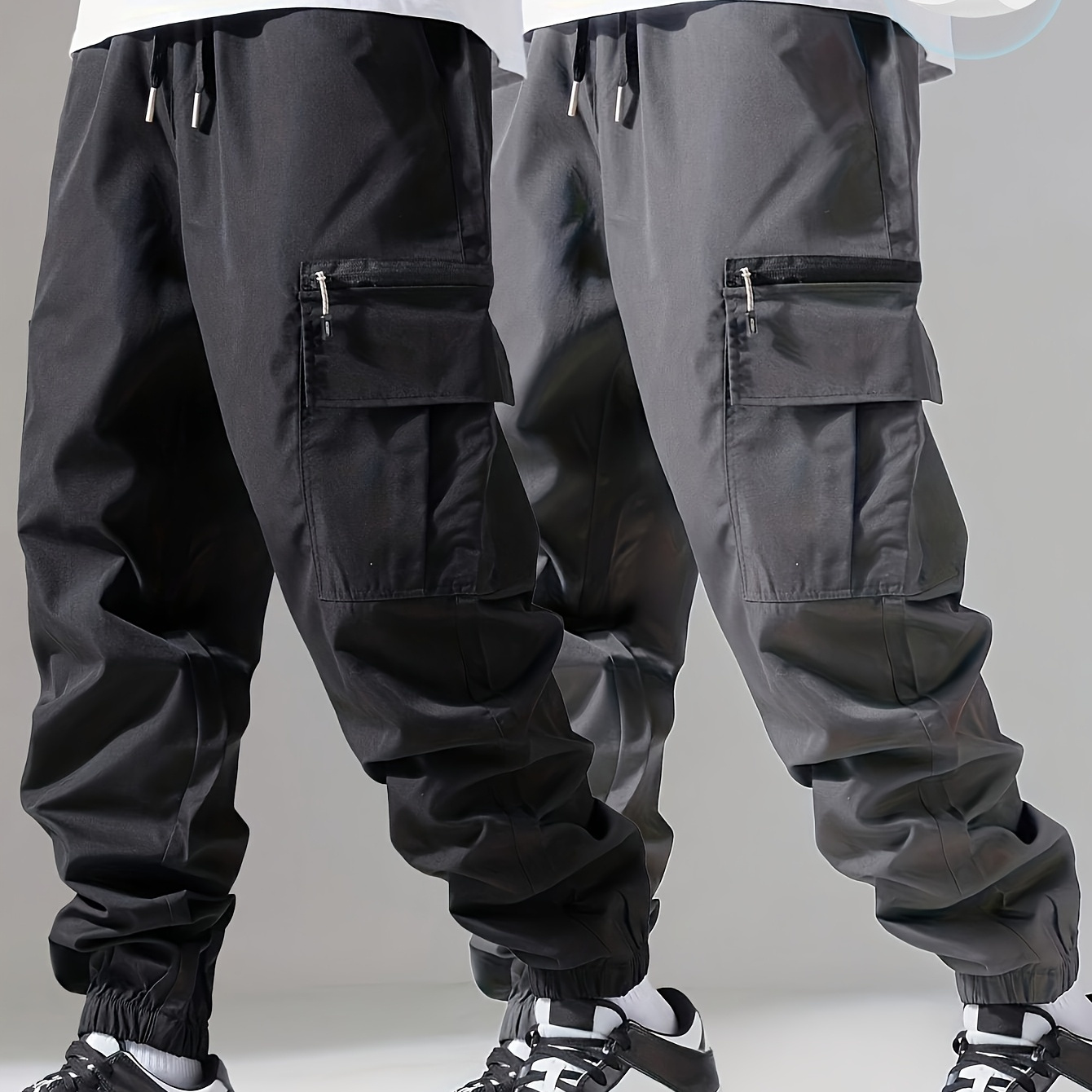 

2pcs Men' Zip Cargo Pants For Spring/ Fall,