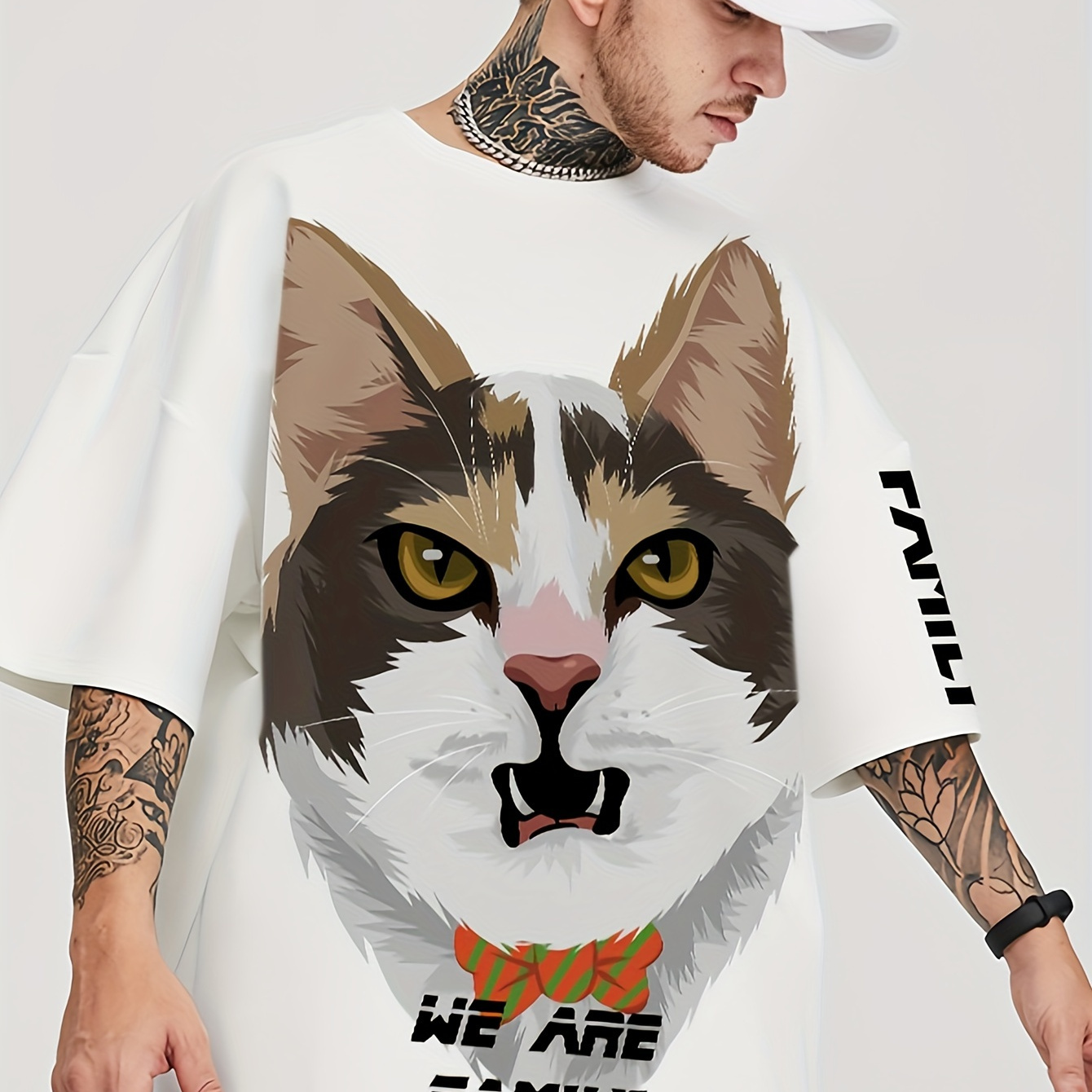 

Men's Cat Graphic Print T-shirt, Casual Short Sleeve Crew Neck Tee, Men's Clothing For Summer Outdoor