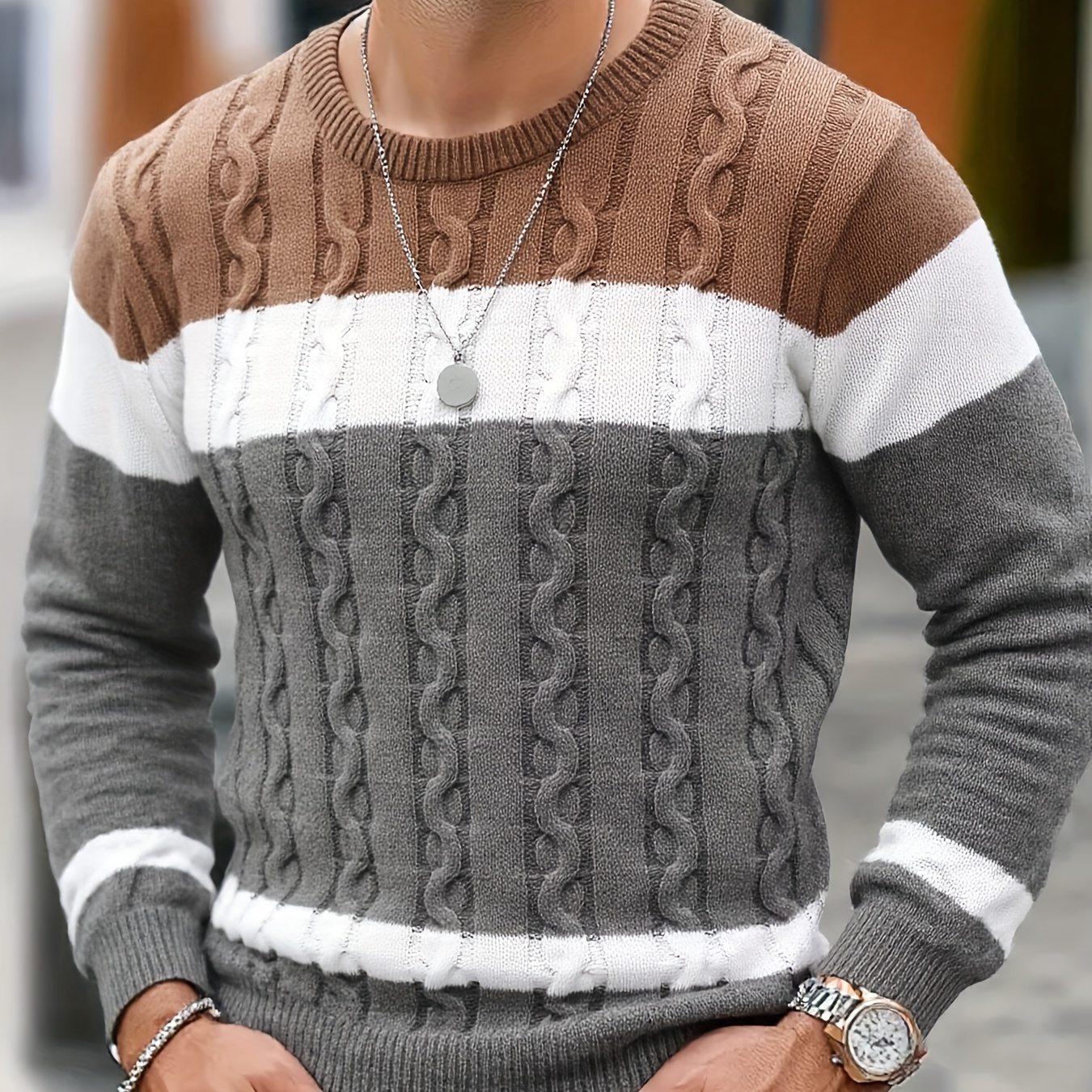 Pull Homme Col Roulé Motif Losanges - Jacquard, Coupe Décontractée, Automne-hiver, Polyester