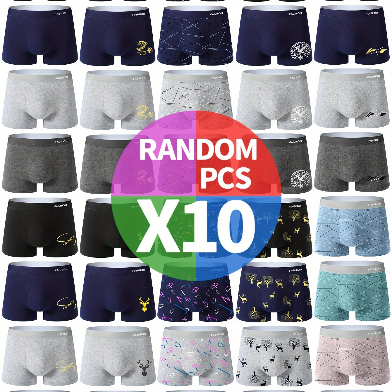 

Random 10pcs Men's Antibacterial Underwear, Casual Boxer Briefs Shorts, Breathable Comfy Stretchy Boxer Trunks, Sports Shorts