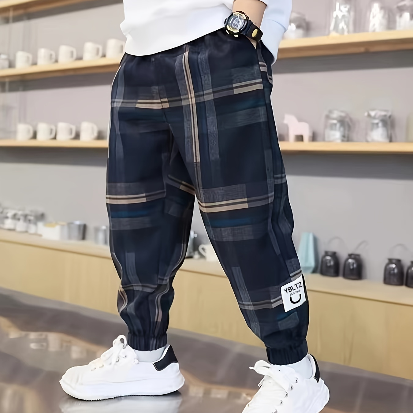 

Boys Casual Baggy Jogger Pants With Pockets, Pattern Waist Pants For Fall