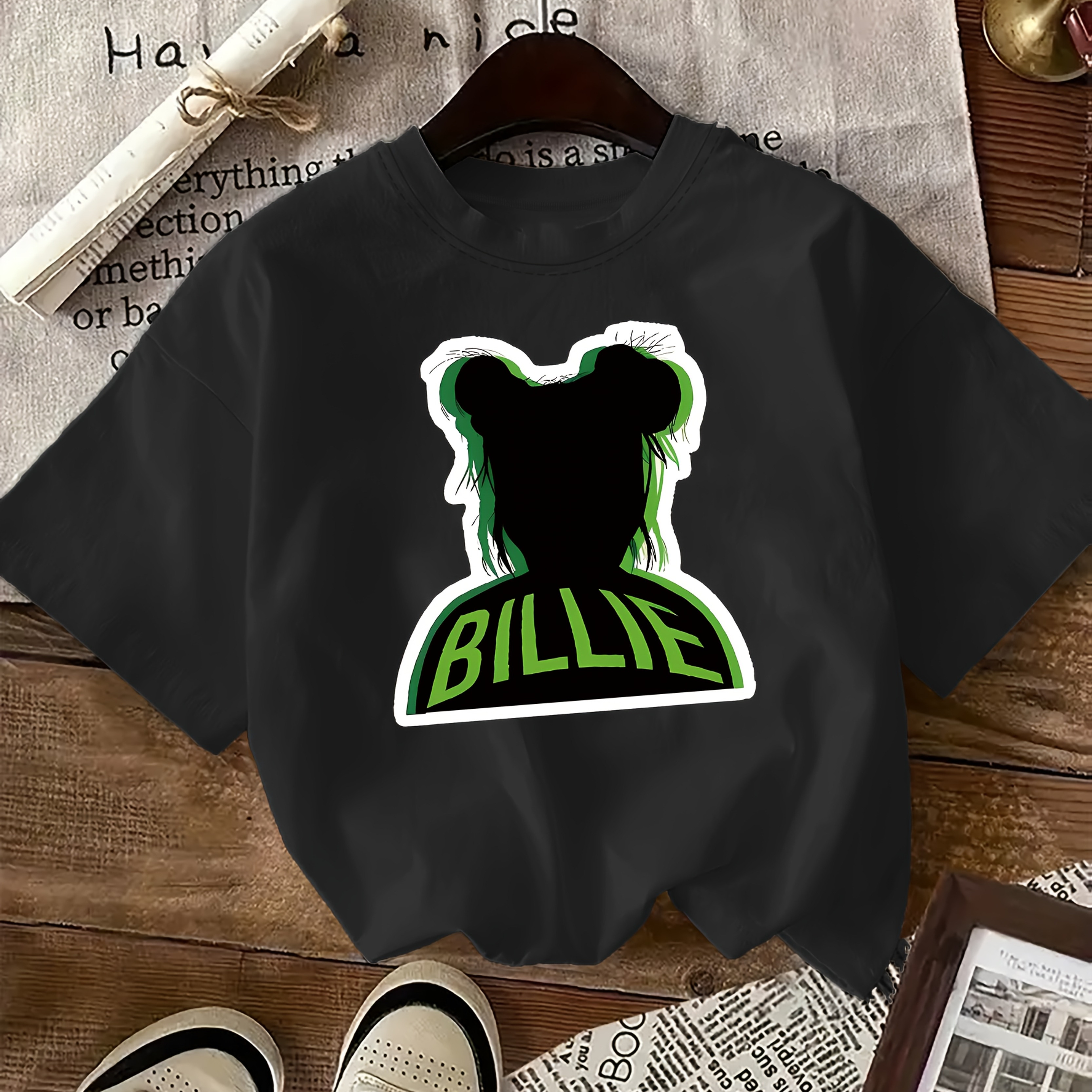 

Women's "" Graphic T-shirt - Casual Black Crew Neck Short Sleeve Top, , Polyester, Machine Washable