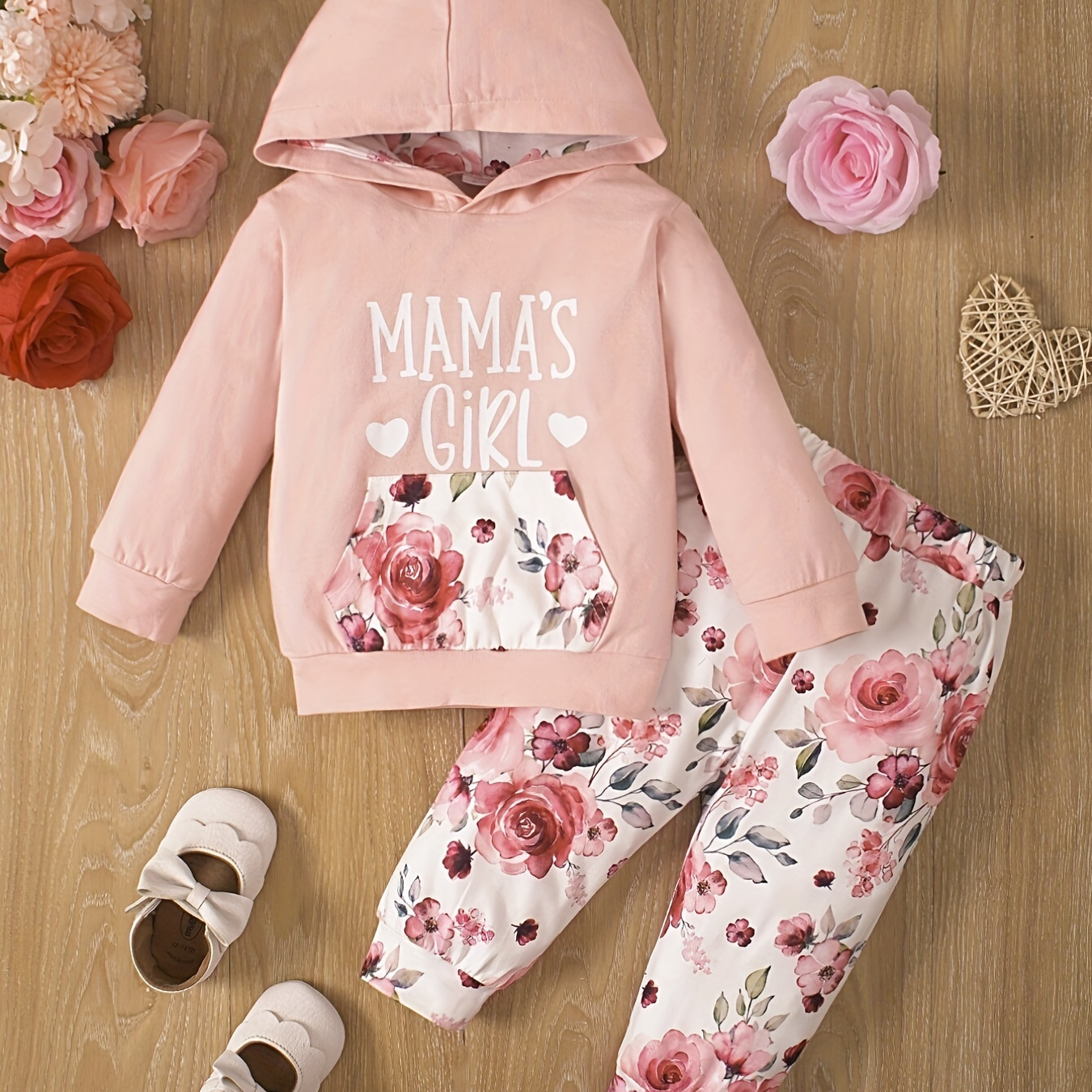 

2pcs Toddler Baby Girls Casual Cute Cotton Set - Mama's Girl Letter Graphic Long Sleeve Sweatshirt + Floral Trousers