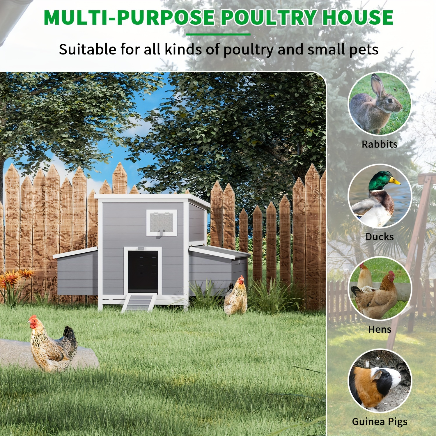 

59'' Large Chicken Coop For 4-6 Chickens, Wooden Hen House With Large Nesting Boxes, Outdoor Poultry Cage Rabbit Cage With Ramps & Ventilation Window, 59''l*33.5''w*38.6''h