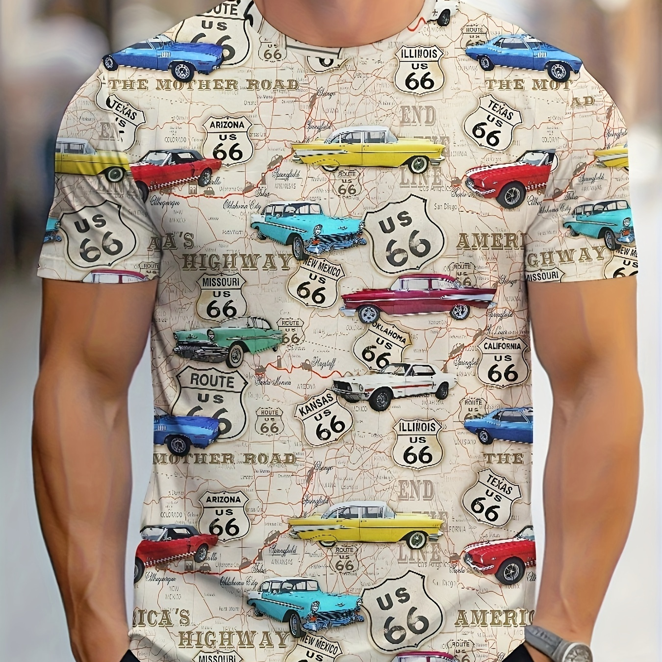 

Men's Cars Print T-shirt, Casual Short Sleeve Crew Neck Tee, Men's Clothing For Outdoor