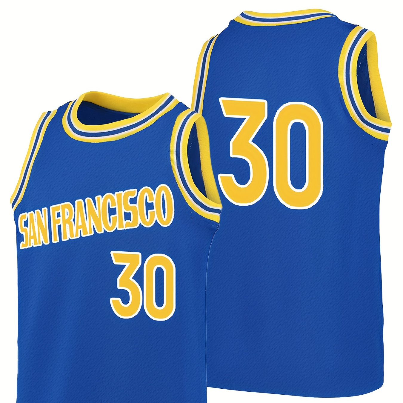 

Men's Basketball Jersey # 30 Blue Classic Vintage Embroidery Sleeveless Sweatwicking Breathable Tank Top Basketball Jersey