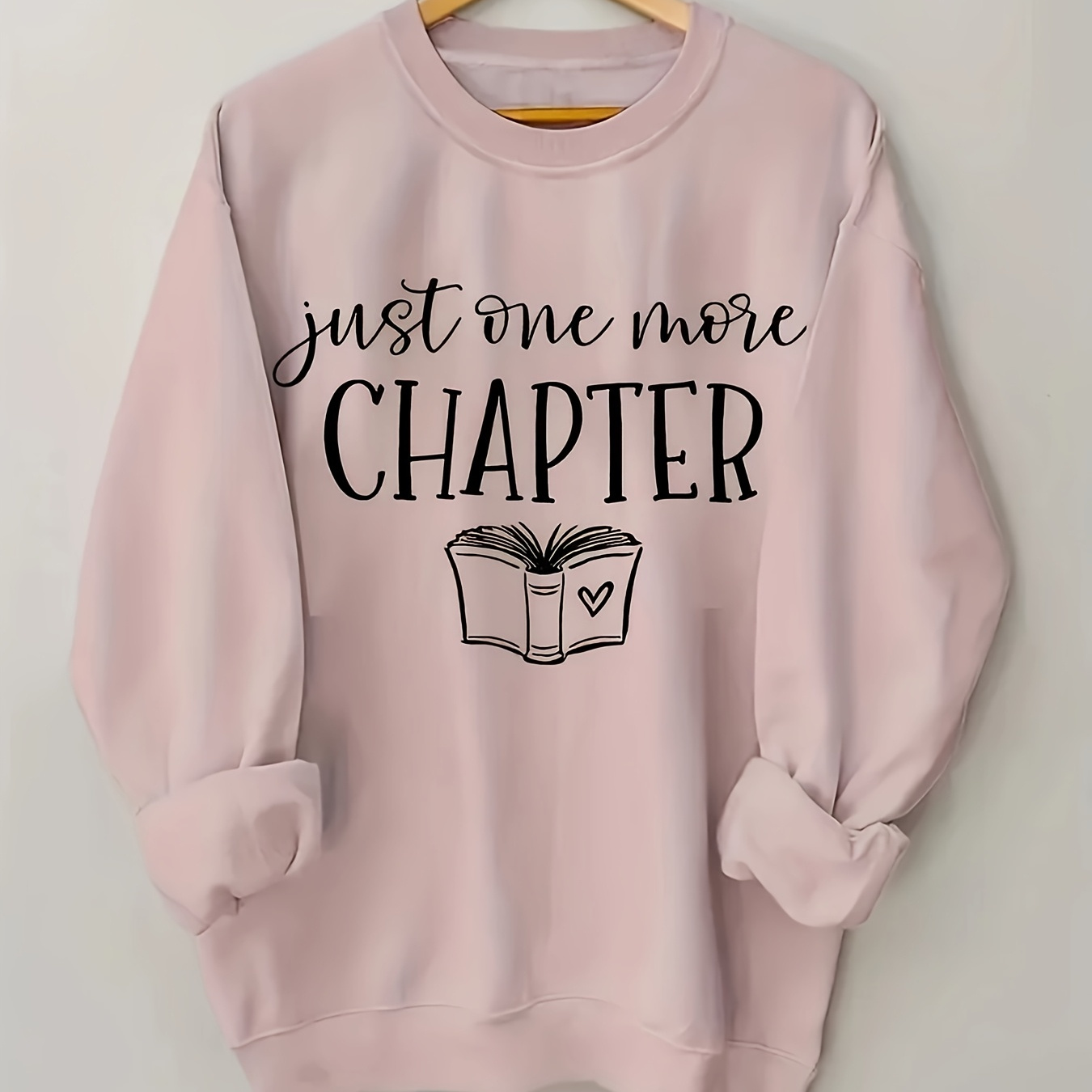 

[1pc "just " Book Graphic Sweatshirt] Women's Cotton Crew Neck Sweatshirt, Casual Knit Fabric Pullover, With "just " Book Graphic, For All