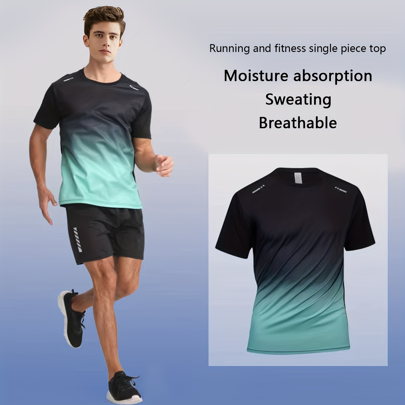 

Gradient Color Men's Crew Neck Fashionable Short Sleeve Sports T-shirt, Comfortable And Versatile, For Summer And Spring, Athletic Style, Comfort Fit T-shirt, As Gifts