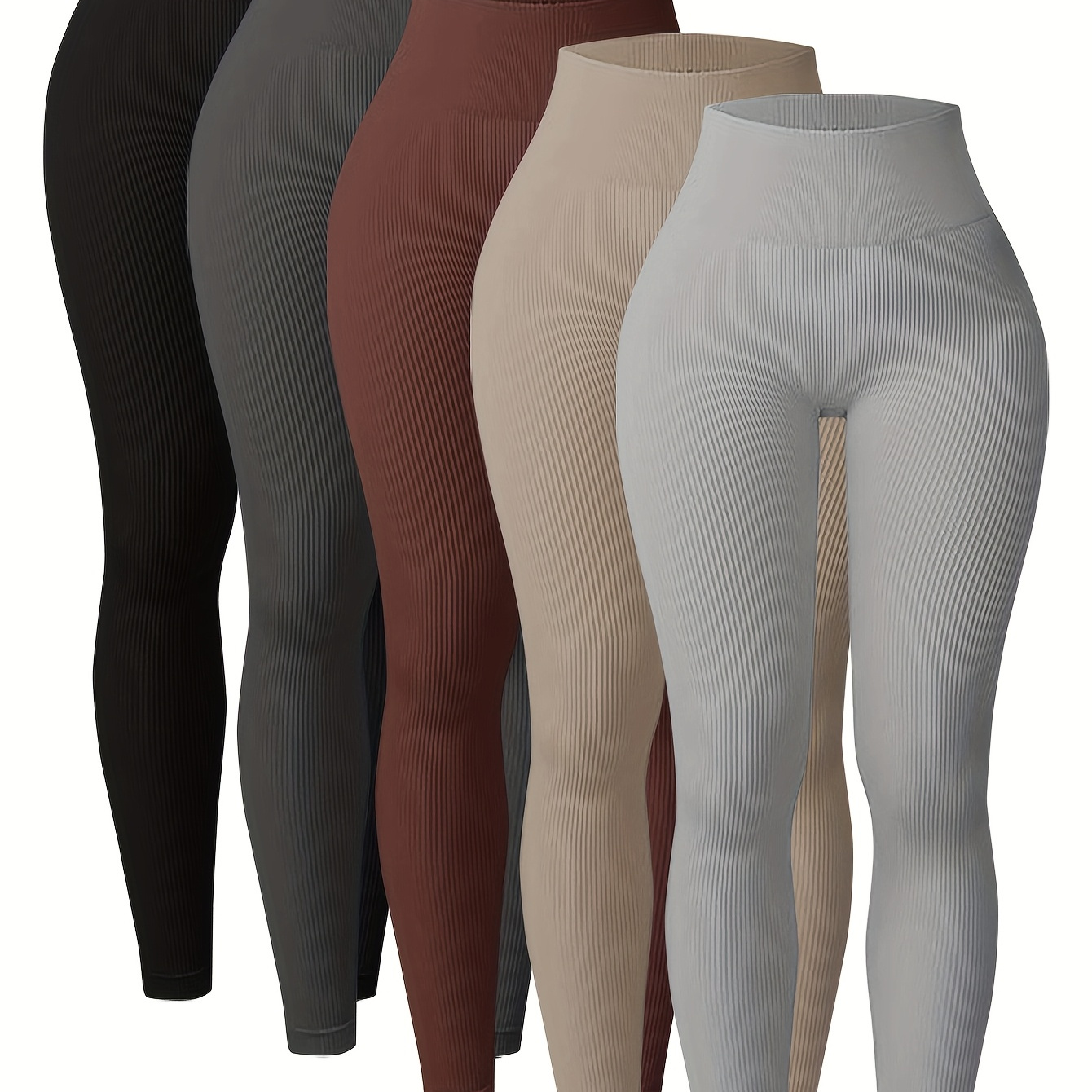 

5-pack Women's High-waisted Seamless Yoga Leggings, Thickened Nylon Knit, Solid Color, Stretchy, Non-waterproof, Long Length, With 366g/m² Inner Weight For All