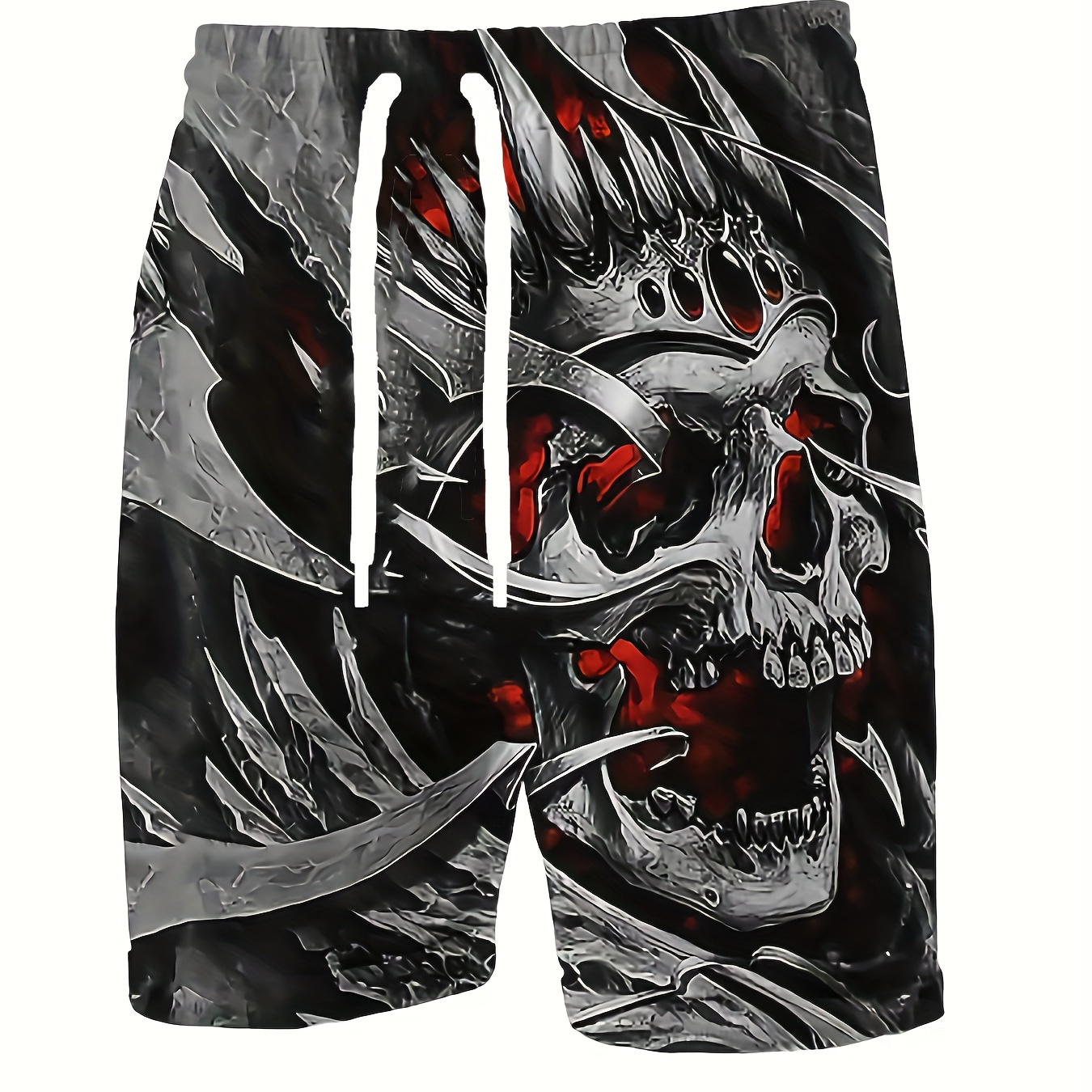 

Skull Pattern Comfy Shorts, Men's Casual Slightly Stretch Elastic Waist Drawstring Shorts For Summer Basketball Beach Resort