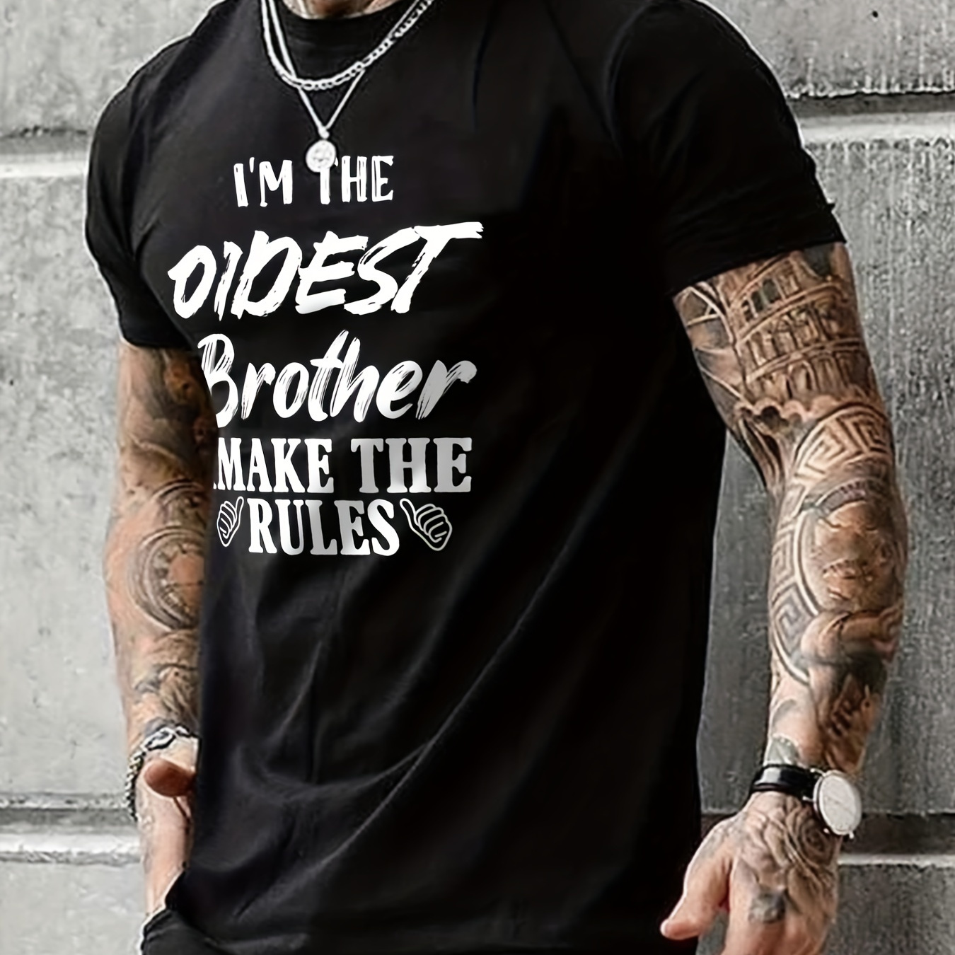 

Funny 'oldest Brother Make The Rules' Print T Shirt, Tees For Men, Casual Short Sleeve Tshirt For Summer Spring Fall, Tops As Gifts