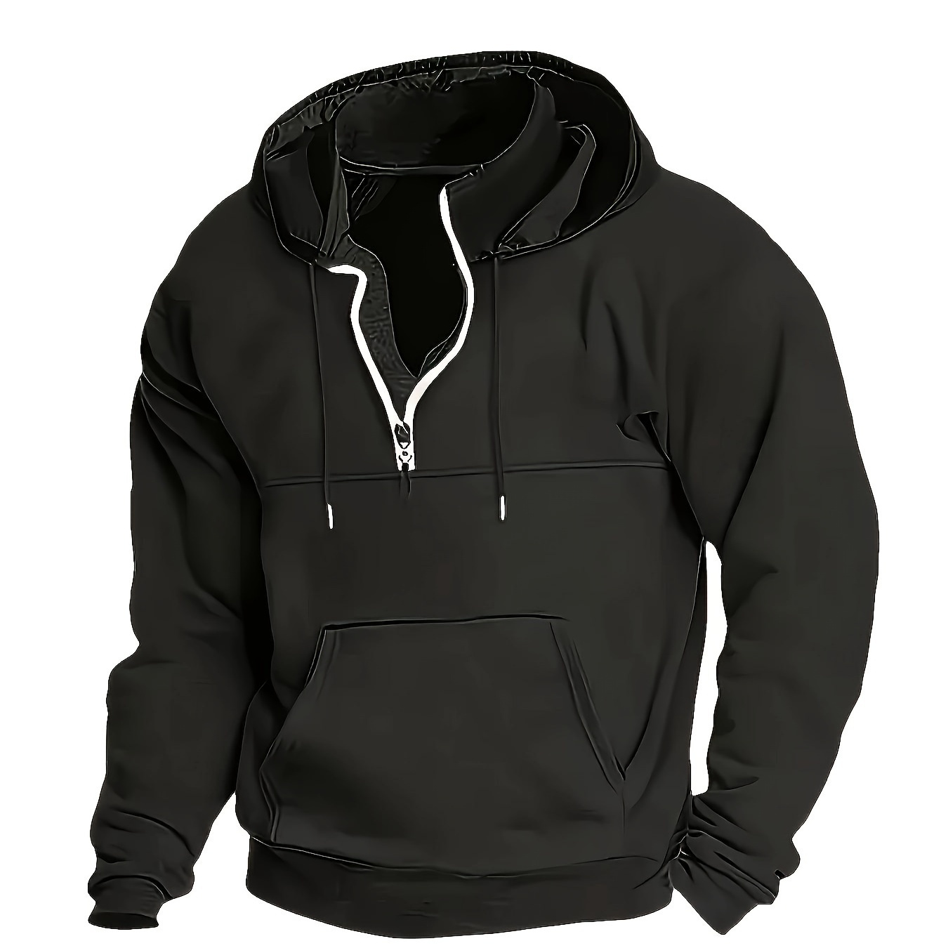 

Chic Design Men's Solid Hooded Half-zip Long Sleeve Sweatshirt, Casual Hoodie Tops For Autumn And Winter Outdoors And Sports Wear