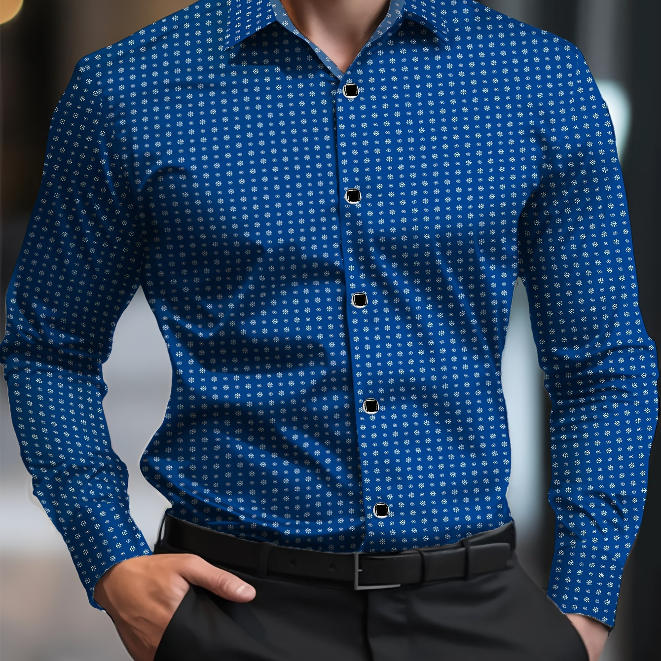 

Men's Slim-fit Floral Shirt - Breathable Polyester, Machine Washable, Button Detail, Wear