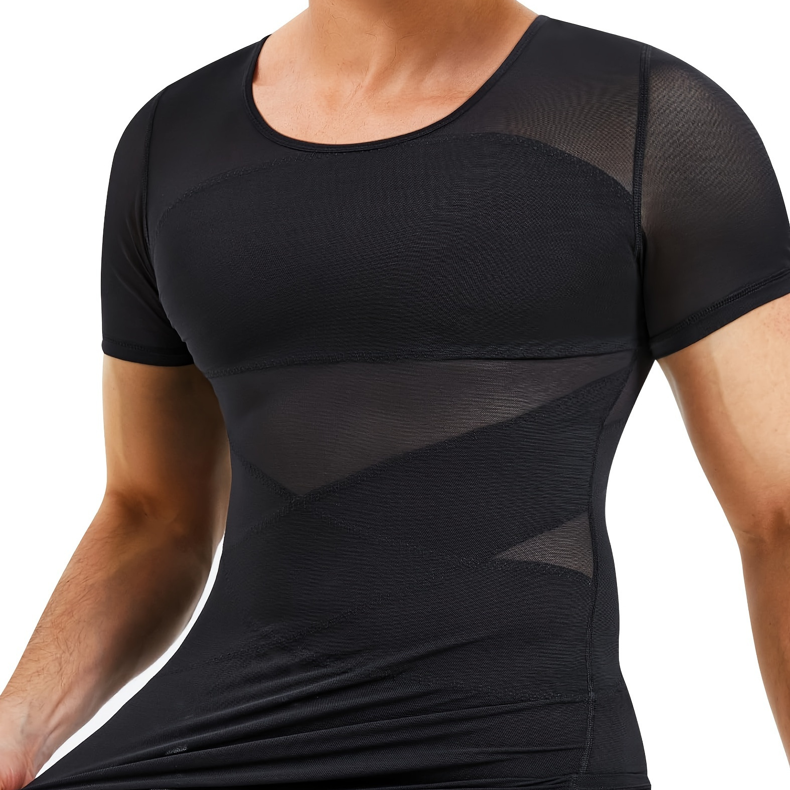 

Men Shapewear Gynecomastia Shirts Tummy Shaper Slimming Undershirt Short Sleeve Top