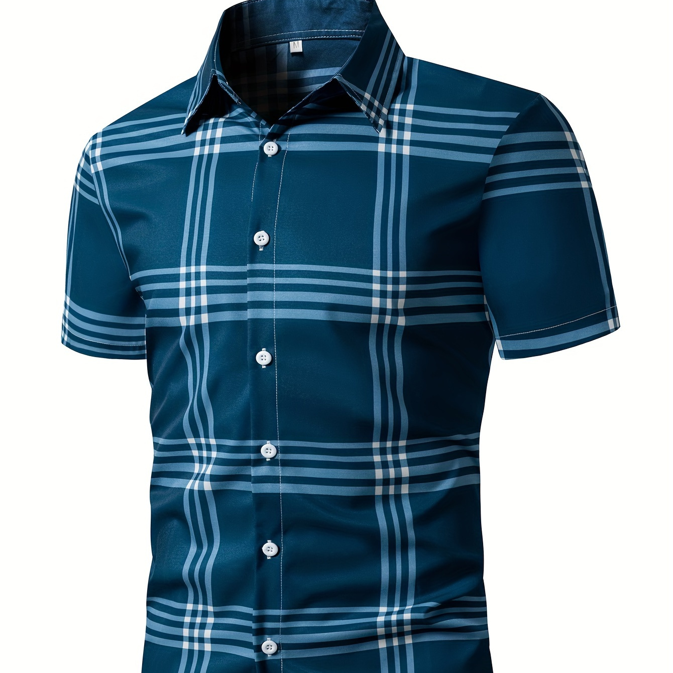 

Men's Checkered Print Shirt, Casual Breathable Lapel Button Up Short Sleeve Shirt For Summer