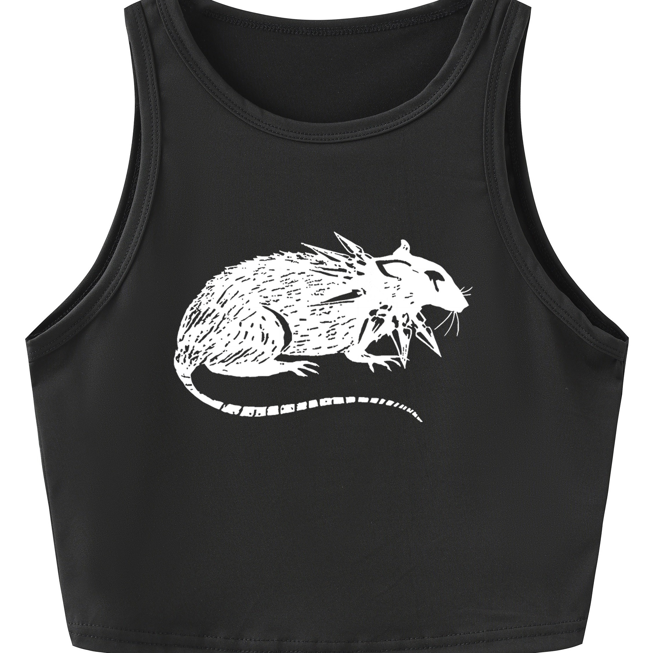 

Gothic Mouse Print Crop Tank Top, Casual Sleeveless Tank Top For Summer, Women's Clothing