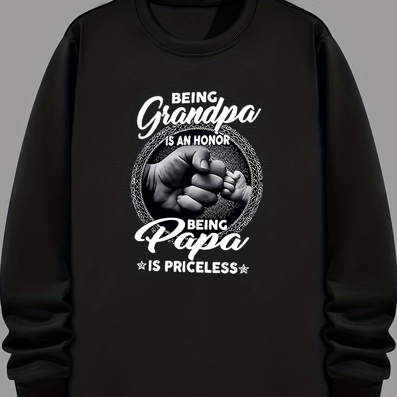 

Being Grandpa Letter Print Men's Trendy Crew Neck Sweatshirt For Fall Winter, Gift For Men