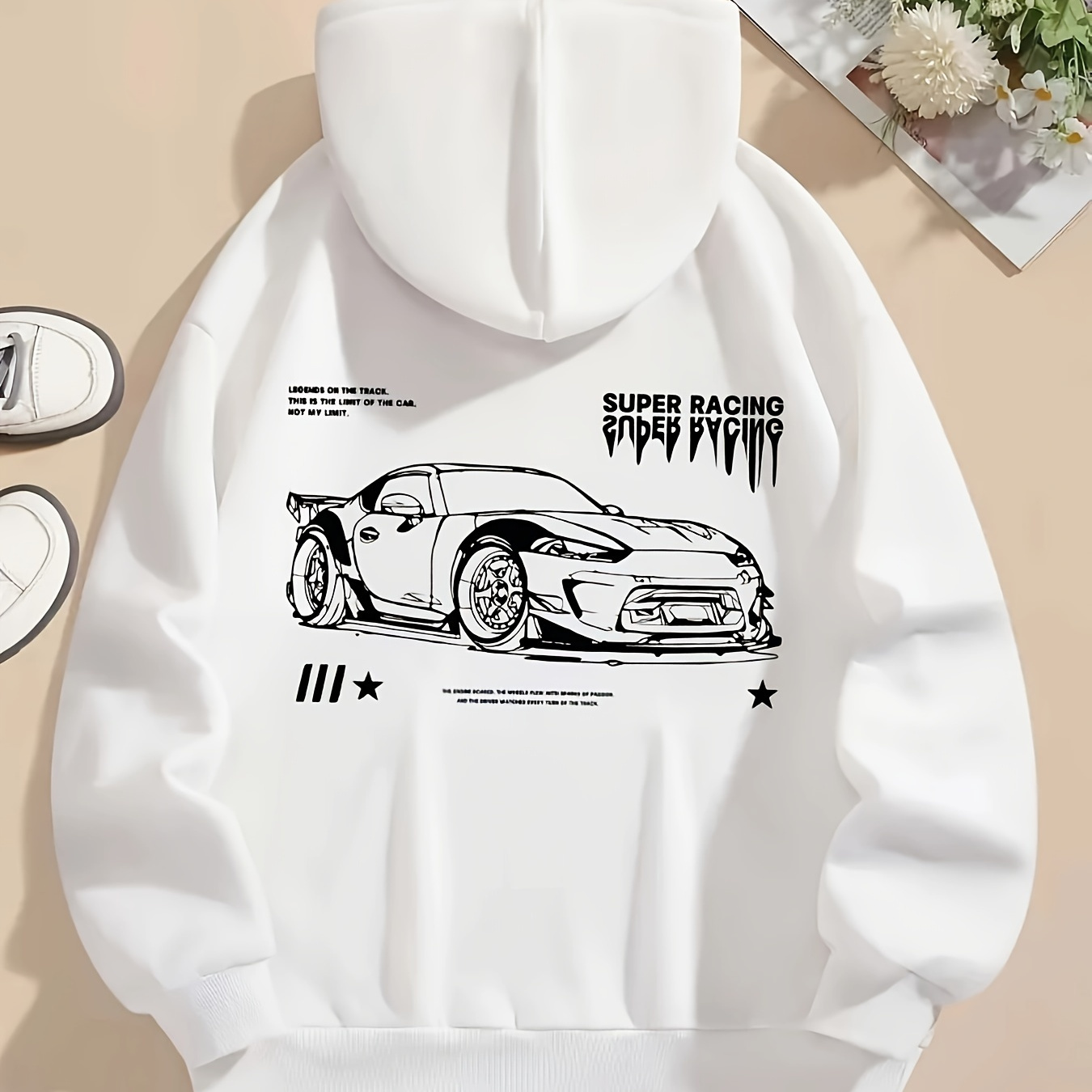 

Car Print Hoodie, Drawstring Casual Hooded Sweatshirt For Winter & Fall, Women's Clothing