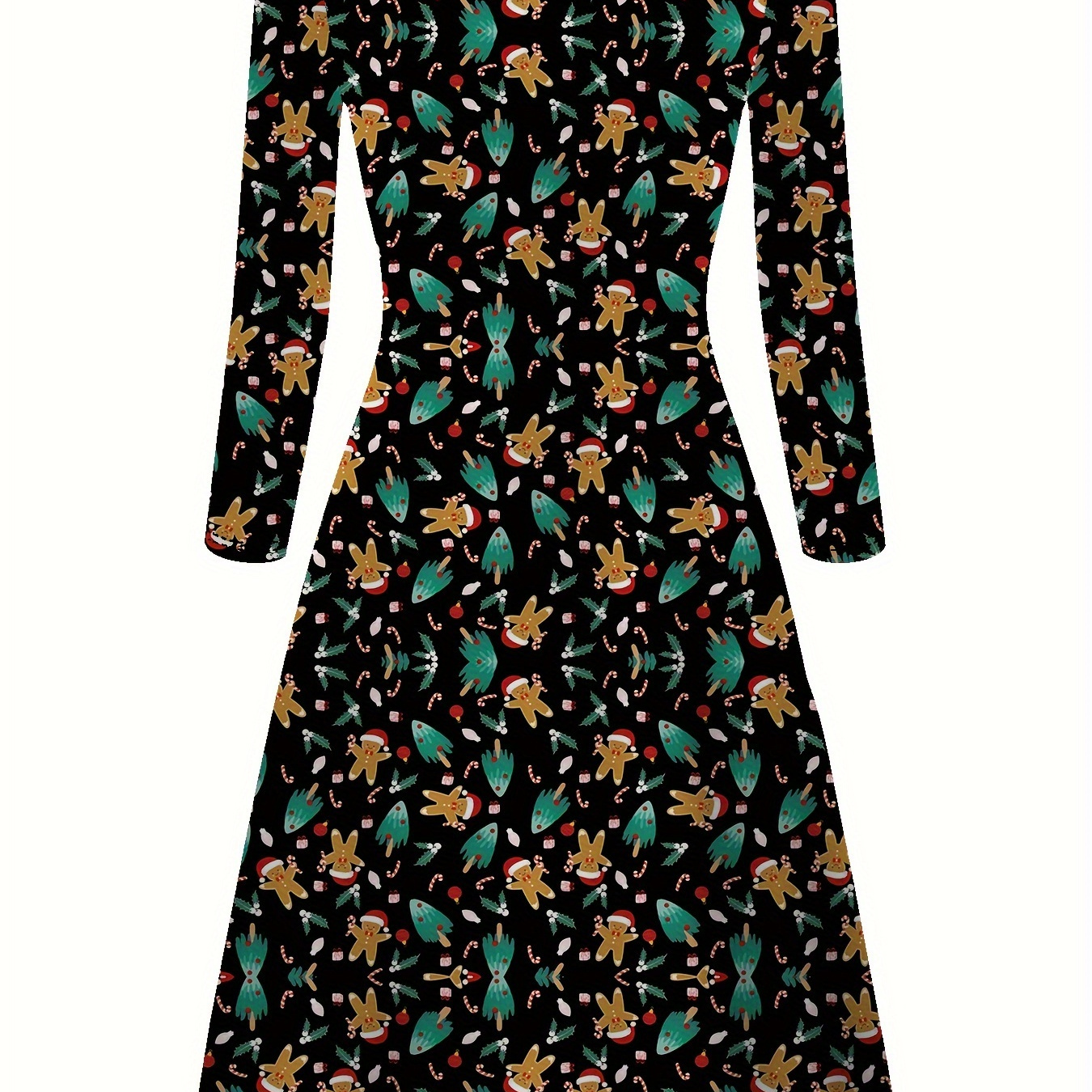 

Plus Size Christmas Gingerbread Man Print Dress, Casual Crew Neck Long Sleeve Dress, Women's Plus Size Clothing