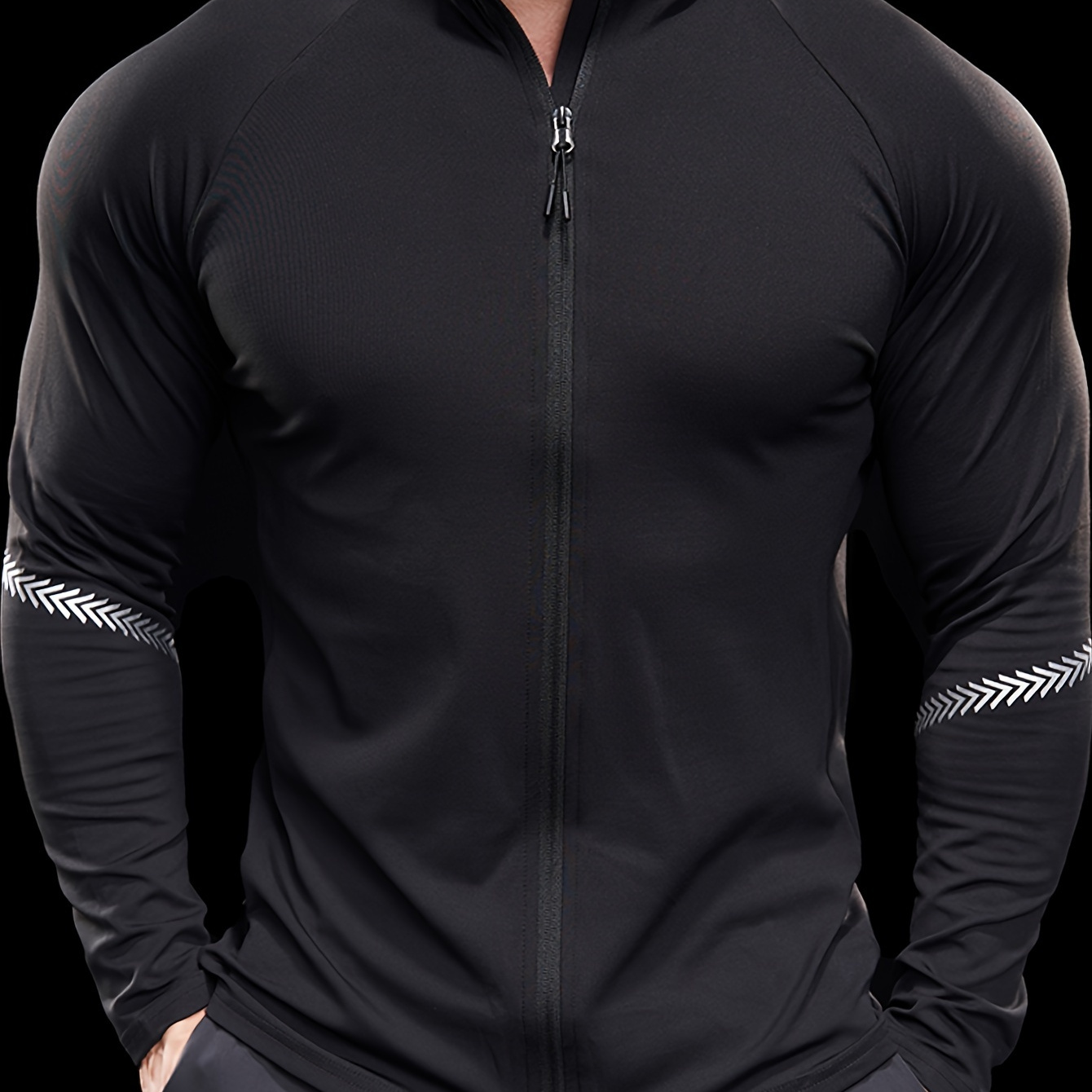 

Men'-breathable Mid Stretch Long Sleeve Jacket, Quick Dry Lightweight Design Sportswear Tops For Spring/fall Outdoor Basketball, Cycling And Hiking