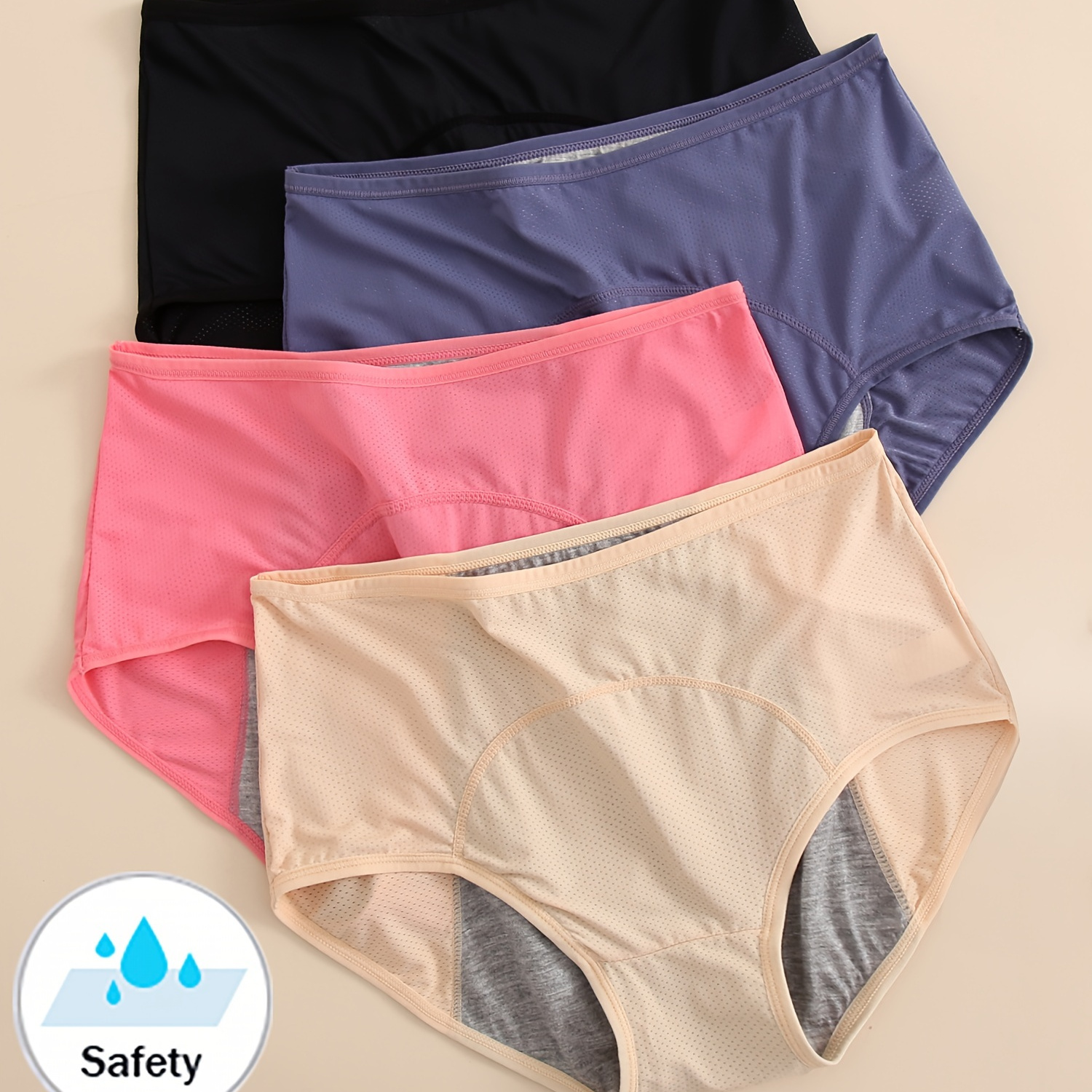 

4-pack - Women's Leak-proof Physiological Underwear High Waist Mesh Breathable Menstrual Underwear -layer Widened Leak-proof Layer Briefs High Waist Tummy Underwear Women