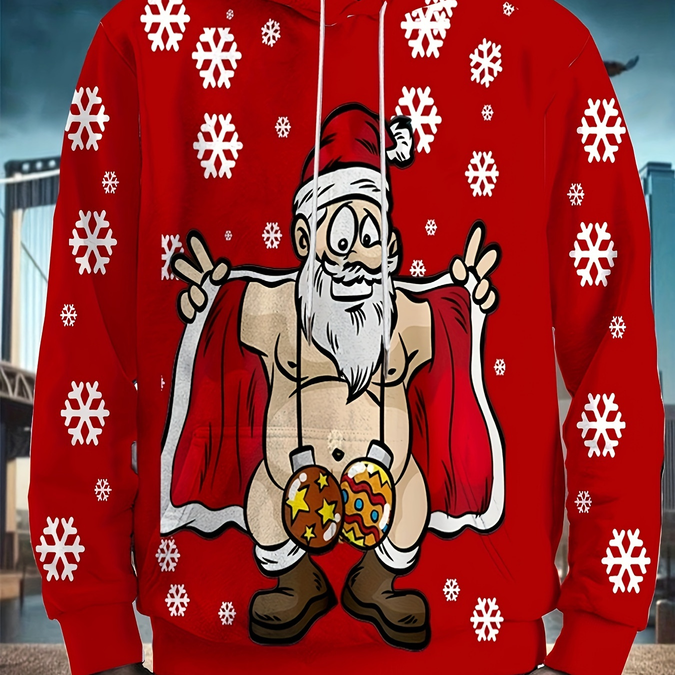 

Sweat à capuche décontracté pour homme avec motif de Noël et poches