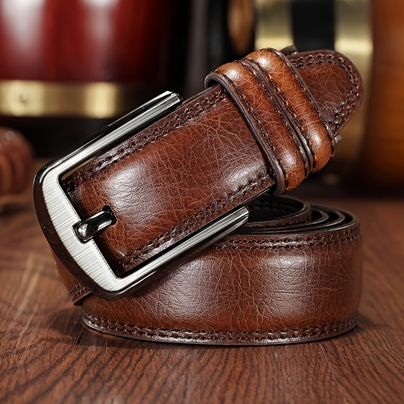 

Men's Belt Boys Real Cowhide Leather Belt Pin Buckle Belt Brown Middle-aged Youth Casual Trendy Men's Belt, Ideal Choice For Gifts