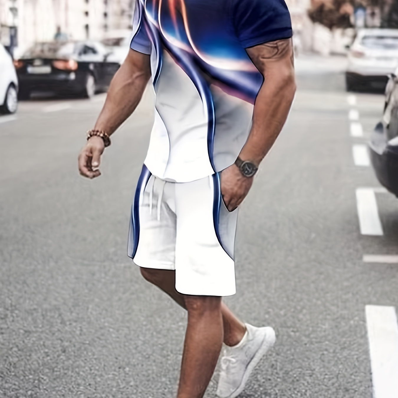 

Men's Fashion Novelty 3d Print Loungewear Set, Short Sleeve Crew Neck T Shirt Top & Drawstring Waist Shorts Pajamas Set Tracksuit 2pcs Men's Outfits For Summer