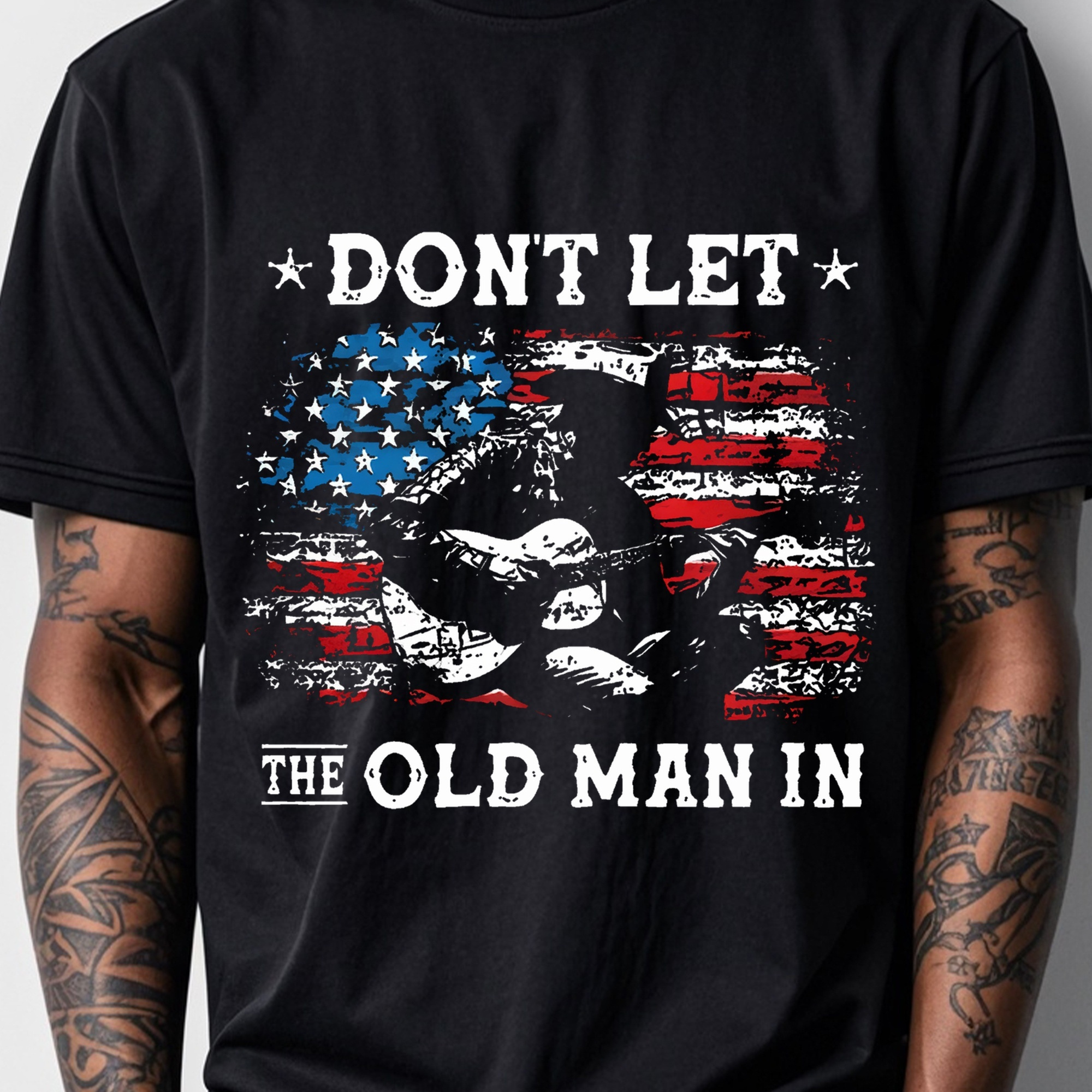 

Don't Let The Old Man In Shirt Black T-shirt For Men Graphic Tee, Casual Crew Neck, Soft 100% Cotton, Funny, Stylish, Ultra-soft, Breathable, Moisture-wicking, Ideal For Running, Weekend Wear