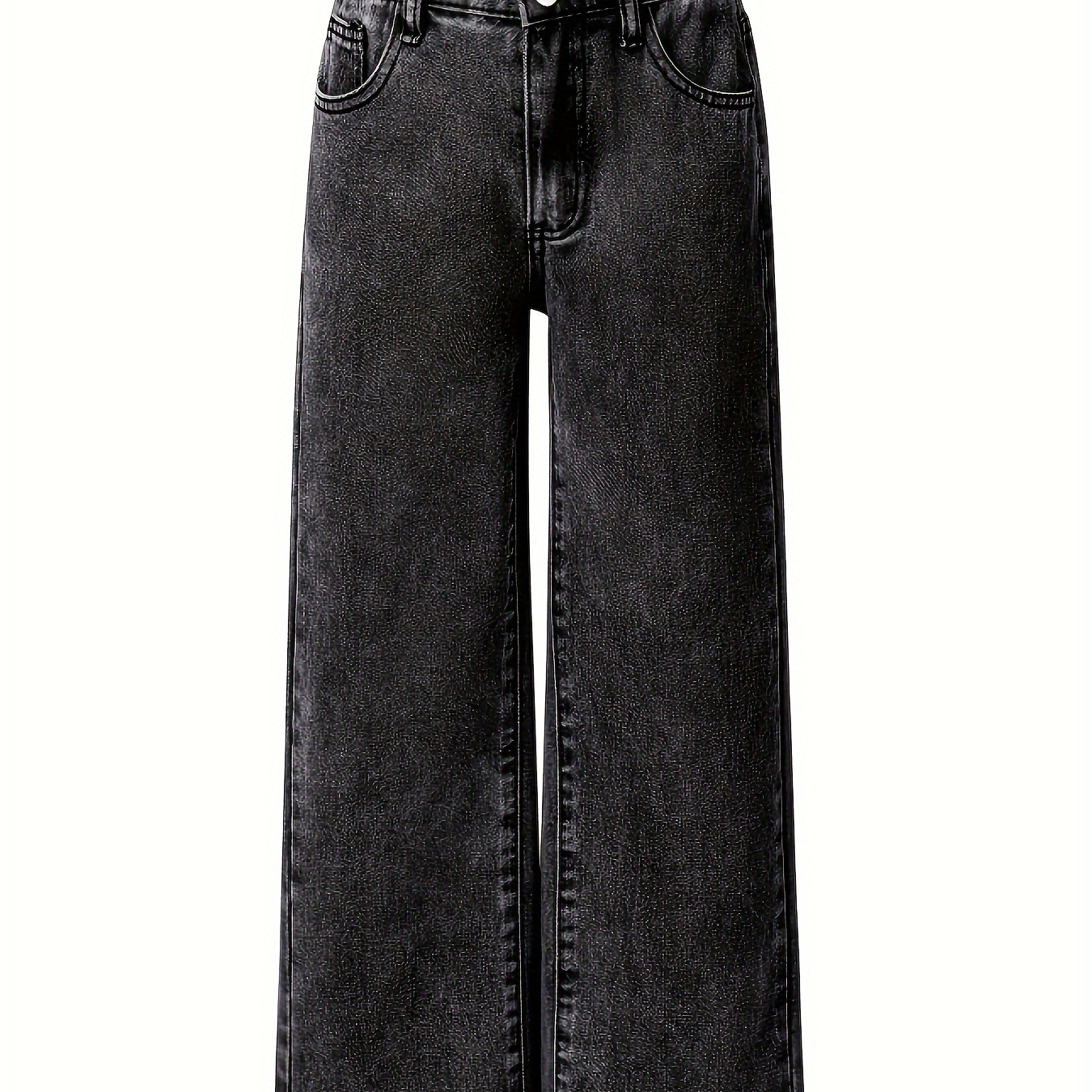

Solid 's Straight Jeans, High Waist Baggy Wide-leg Denim Trousers