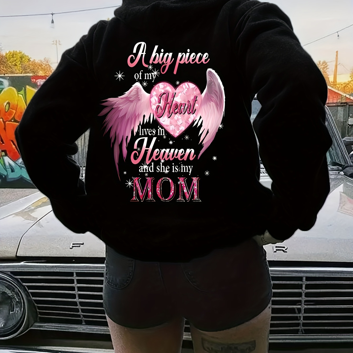 

Print Hoodie, Drawstring Casual Hooded Sweatshirt For Fall & Spring, Women's Clothing