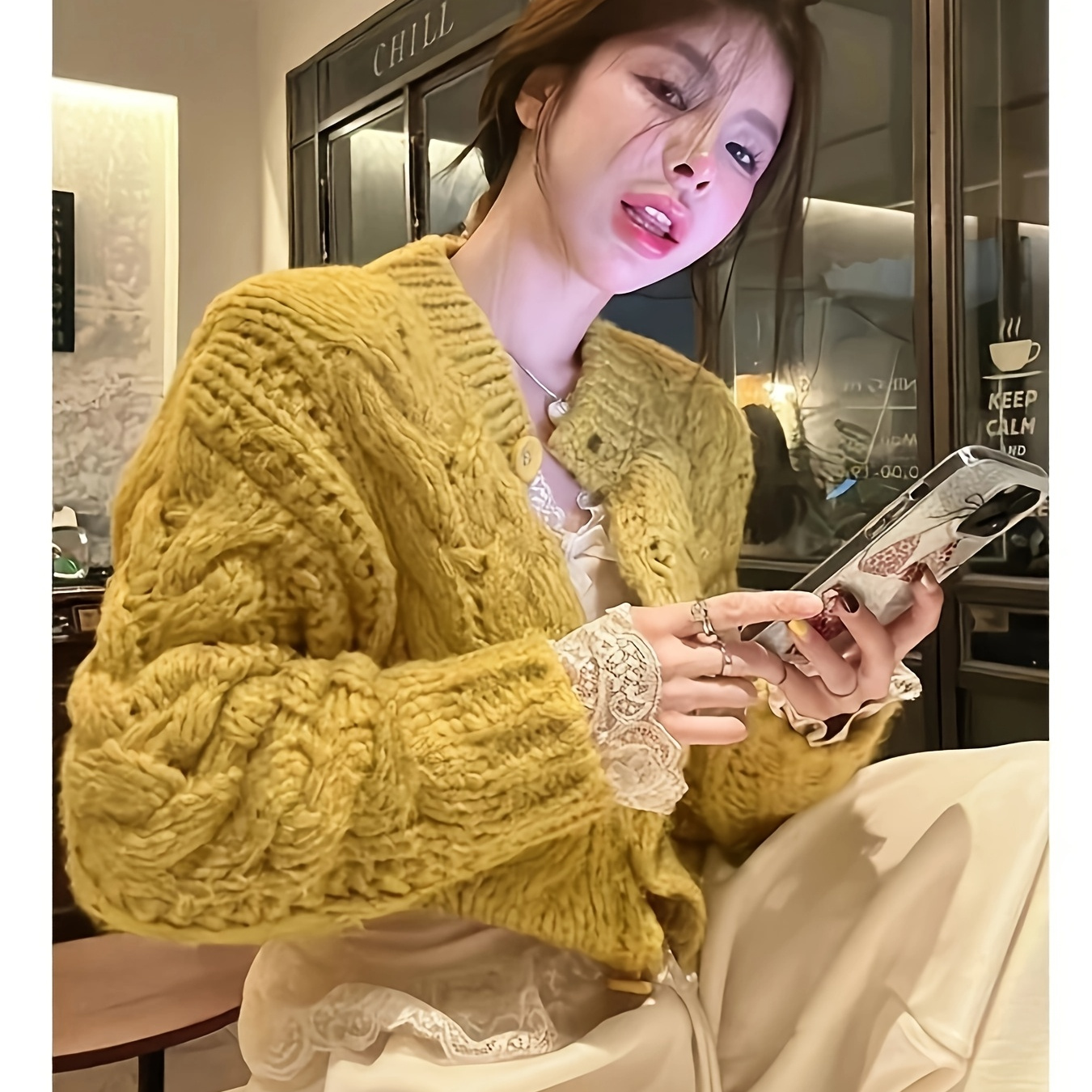 

Elegant Yellow Chunky Knit Cardigan - Cozy & Stylish Women's Sweater With Button Detail, Fall/winter