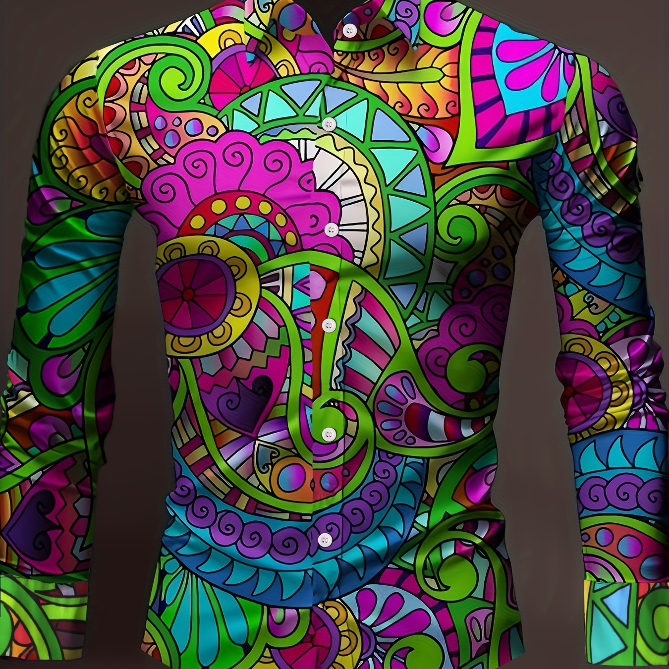 

Allover Abstract Colorful Pattern Print Men's Casual Long Sleeve Hawaiian Shirt, Men's Shirt For Summer Vacation Resort, Tops For Men, Gift For Men