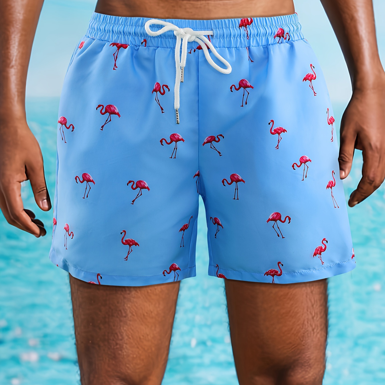 

Flamingos Print Men's Casual Drawstring Shorts With Pockets For Summer Beach Vacation And Sports