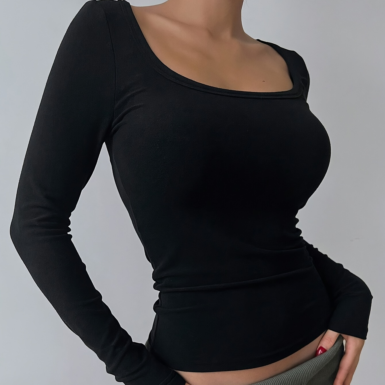 

Solid Color Crew Neck T-shirt, Casual Long Sleeve Slim Top, Women's Clothing