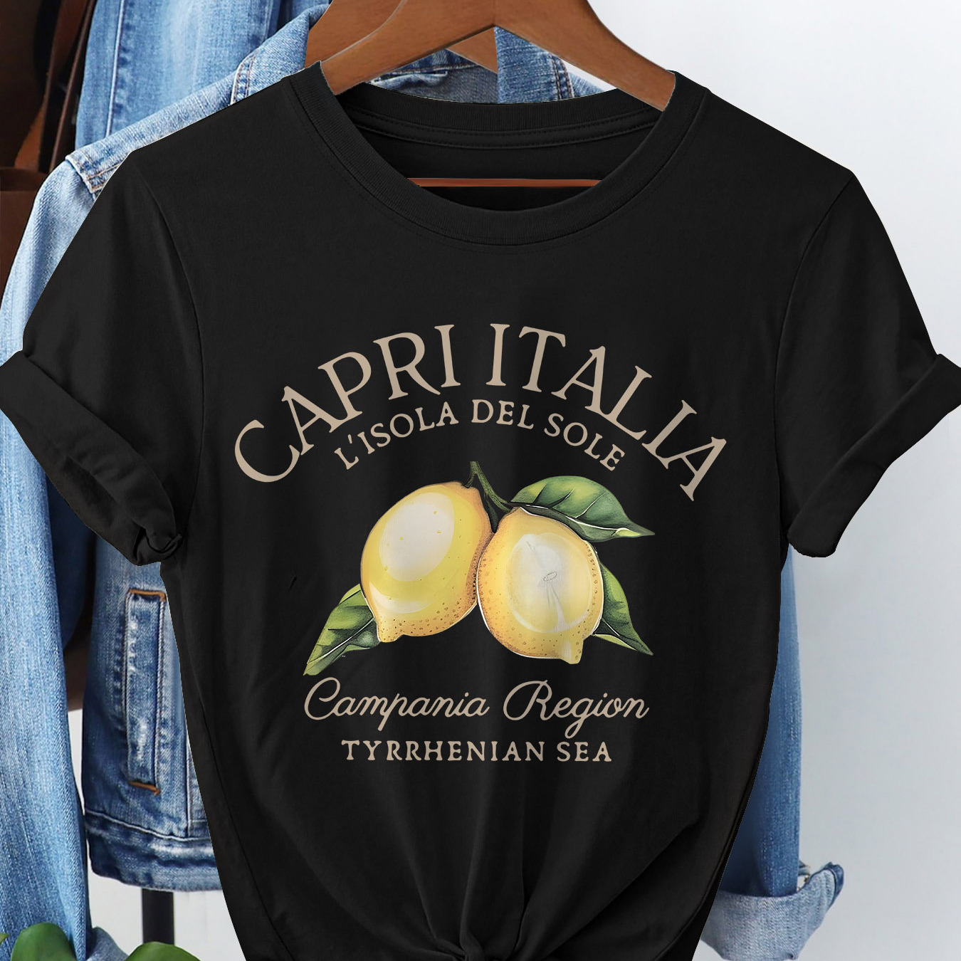 

Capri Italia Print T-shirt, Short Sleeve Crew Neck Casual Top For Summer & Spring, Women's Clothing