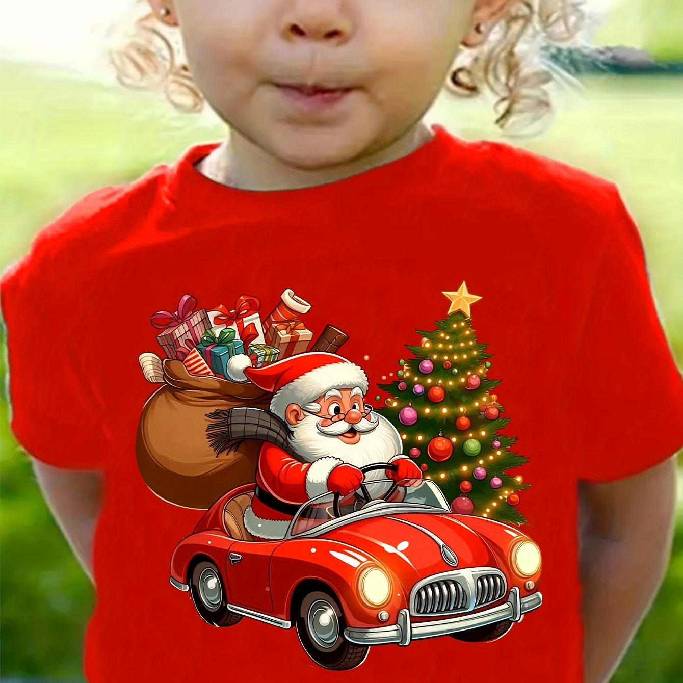 

Chicfull Girls' Santa Claus Gift Print T-shirt - Casual Round Neck Tee For , Machine Washable