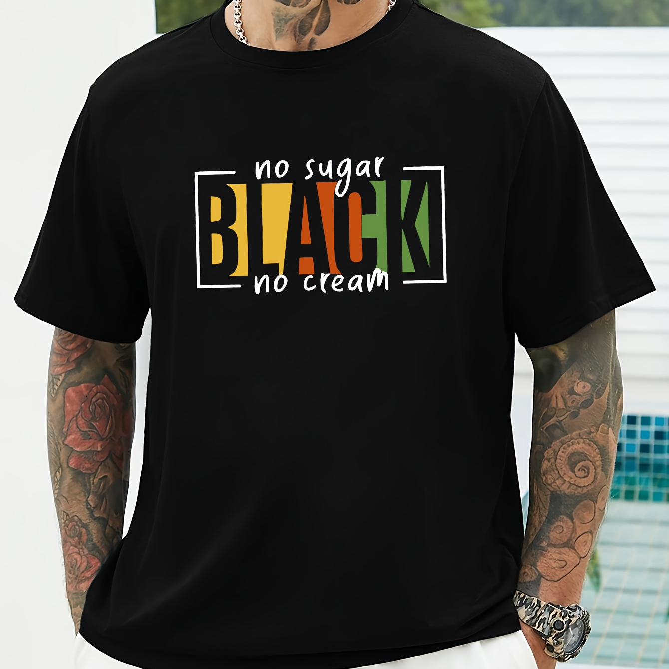 

Plus Size Men's Casual T-shirt - Summer Collection, Stretchy Polyester , Machine Washable, Round Neck With Geometric Pattern, Plus Size